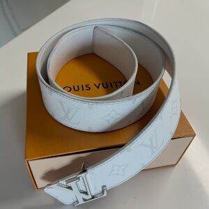 Louis Vuitton White Monogram Belt with Silver Buckle
